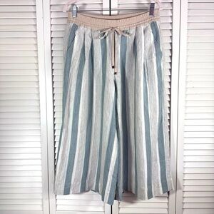 Lafayette 148 New York Wide Leg Striped Cropped Pants Coastal Resort Medium